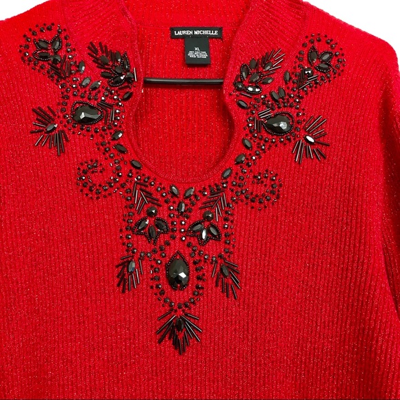 Lauren Michelle Deep Maroon Long Sleeves Dress w/ black bling rhinestones. So XL - Picture 5 of 8